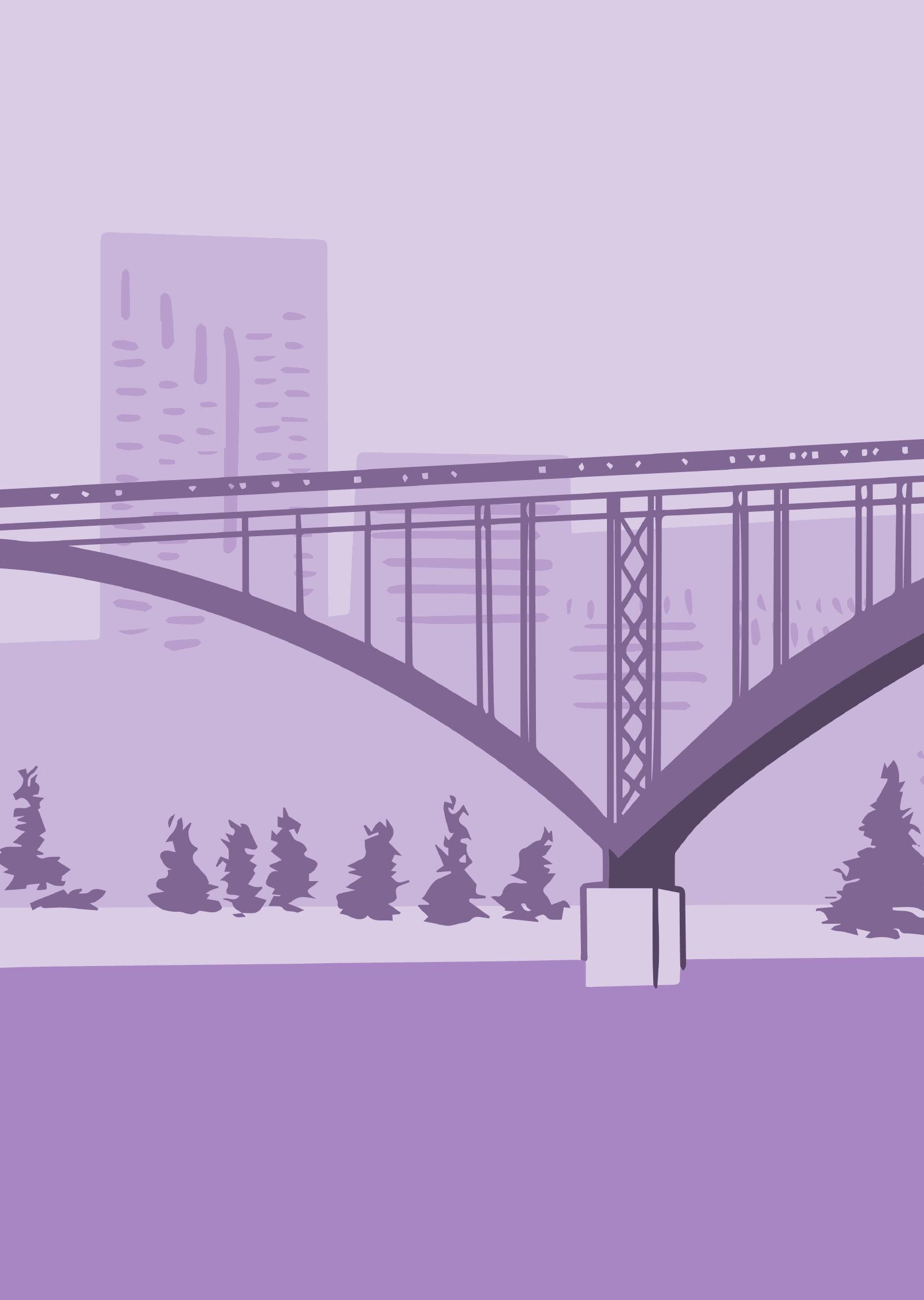 An illustration of a bridge in monochromatic purple