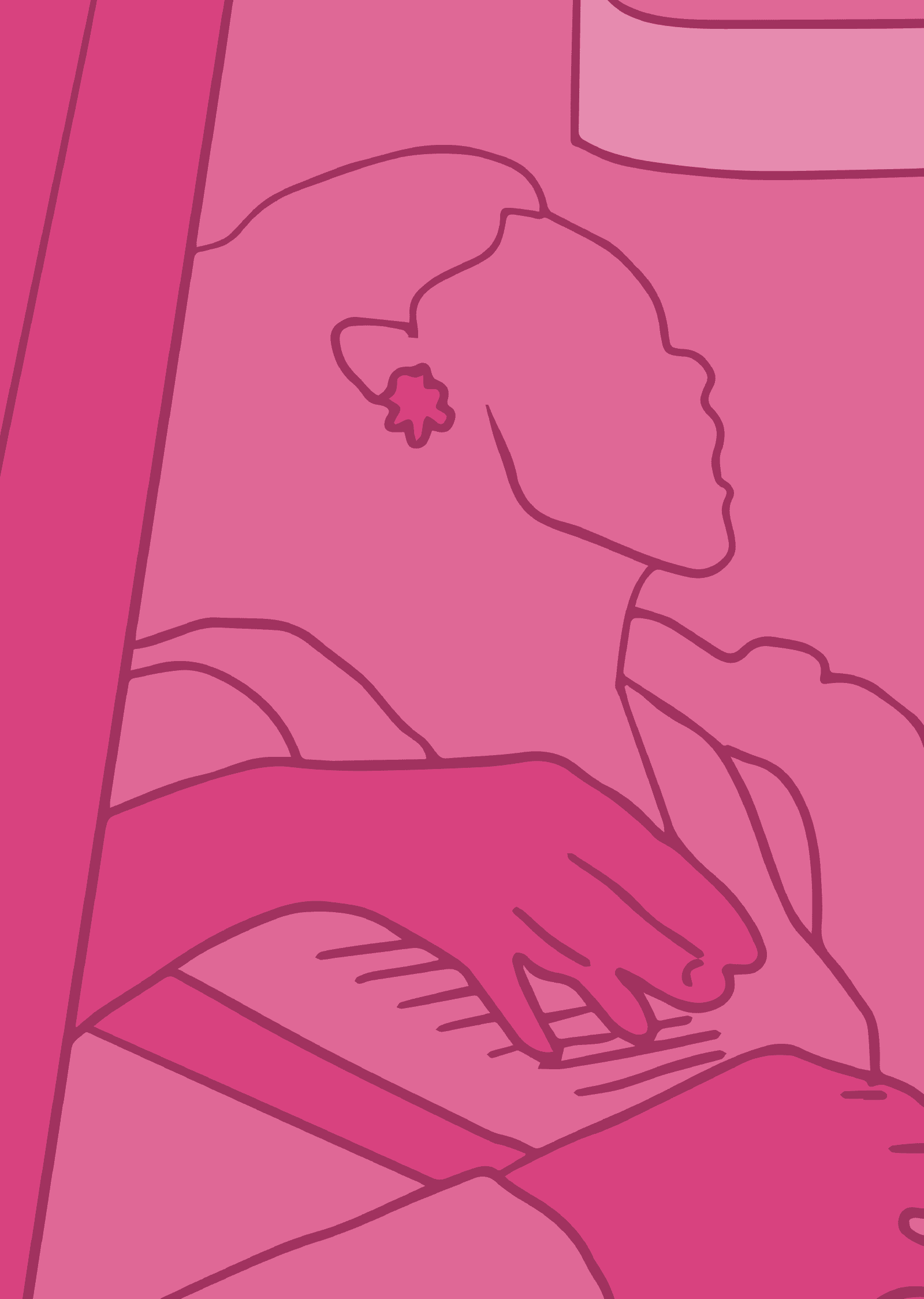 An illustration of a musical mural in monochromatic pink