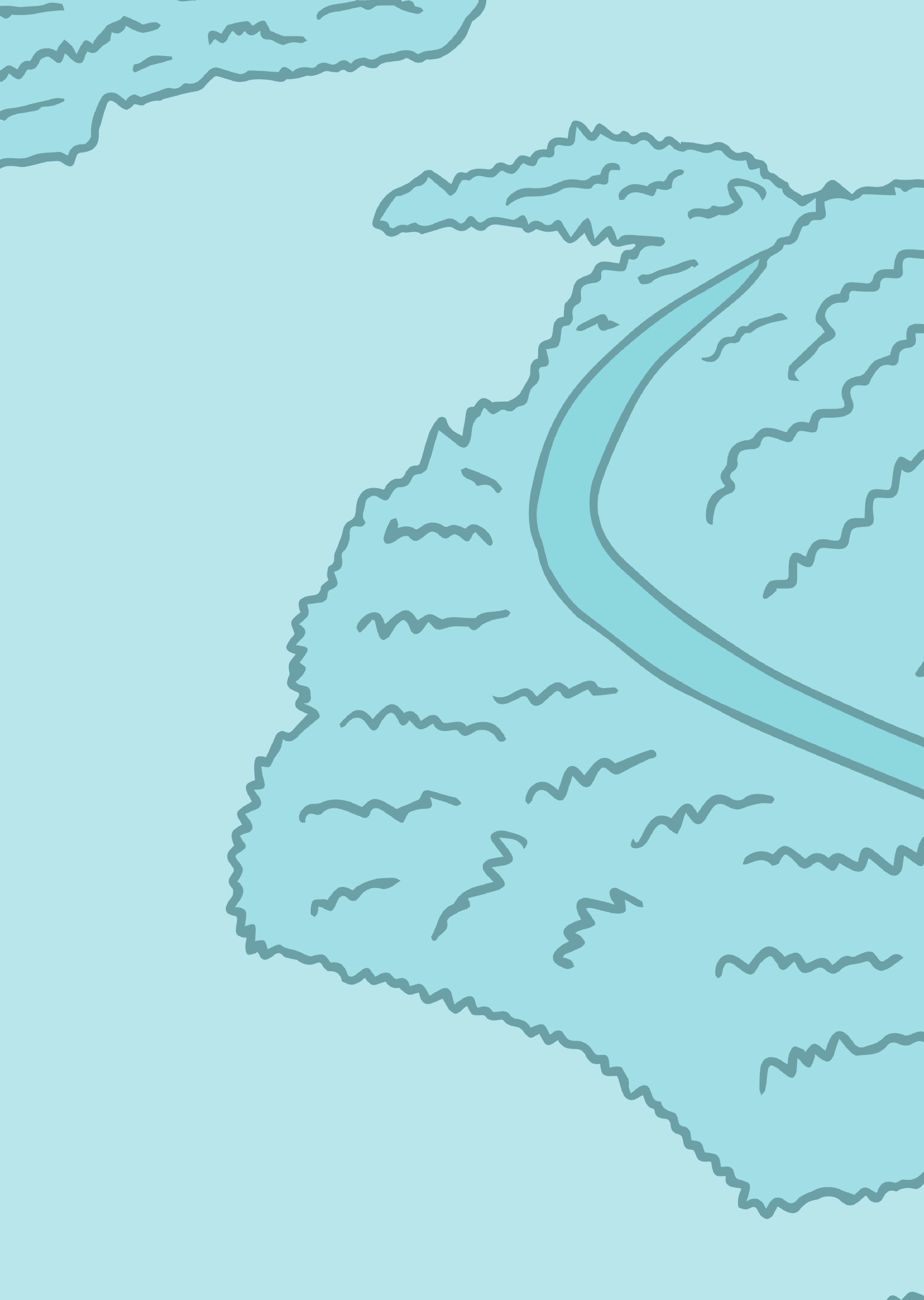 An illustration of rivers in monochromatic blue