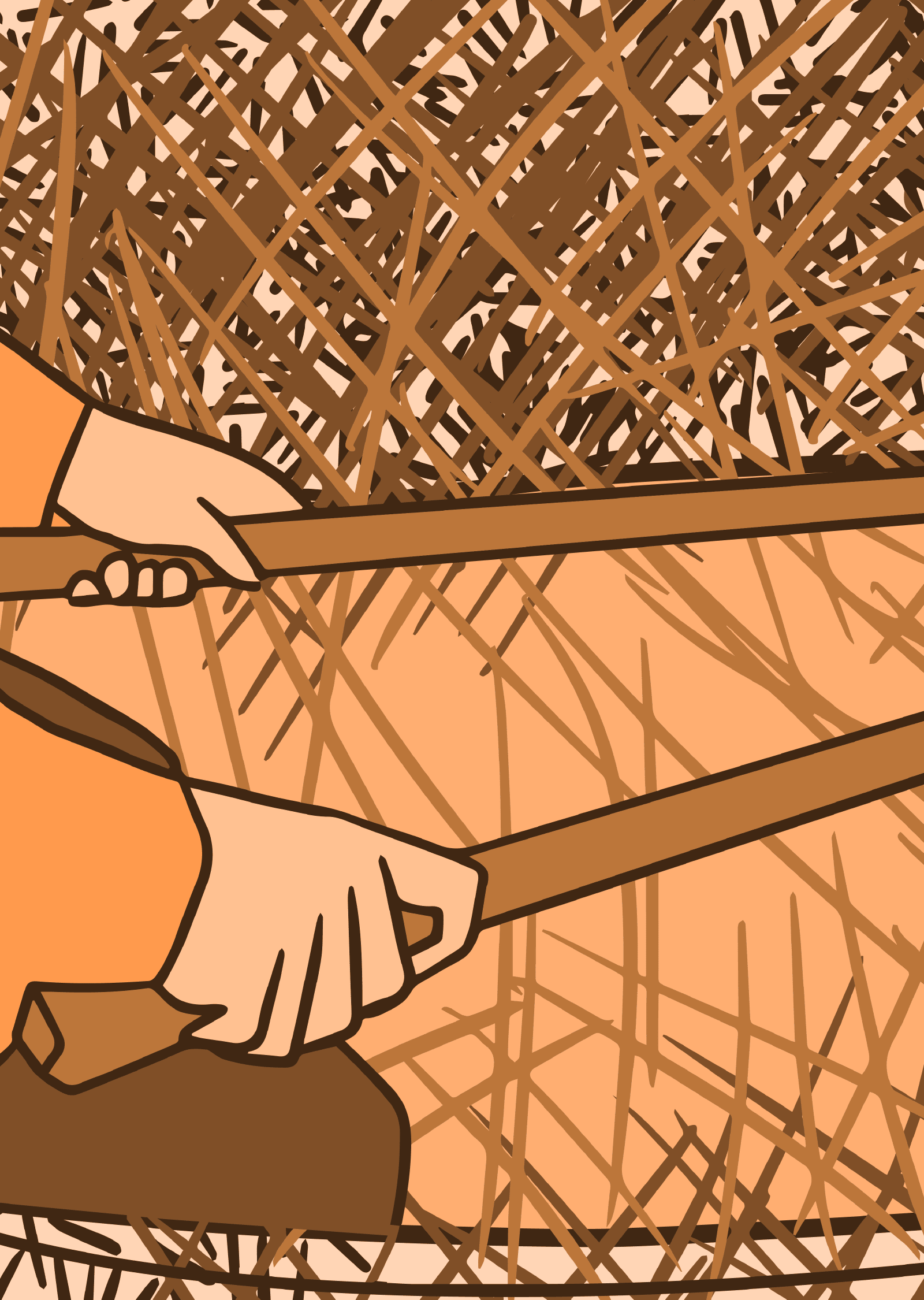 An illustration of someone ricing in a canoe in monochromatic orange